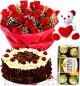 1kg Black Forest Cake Red Rose Bouquet Ferrero Rochher Chocolate Teddy Bear